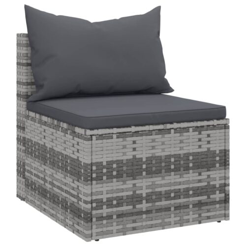 Garden Middle Sofas with Cushions 2pcs Grey Poly Rattan - Image 3