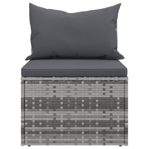 Garden Middle Sofas with Cushions 2pcs Grey Poly Rattan - Image 5