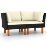 Corner Sofas 2pcs Poly Rattan Solid Eucalyptus Wood