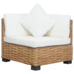 Natural Rattan Corner Sofa Cream White Cushions Indoor Single Seater Couch Chair