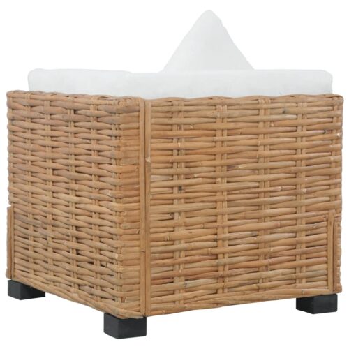 Natural Rattan Corner Sofa Cream White Cushions Indoor Single Seater Couch Chair - Image 3