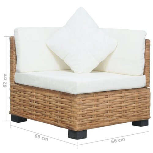 Natural Rattan Corner Sofa Cream White Cushions Indoor Single Seater Couch Chair - Image 7
