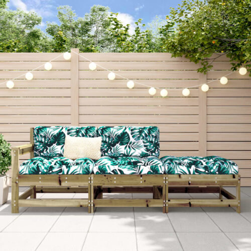 3-Piece Garden Lounge Set with Cushions Impregnated Wood Pine - Image 2
