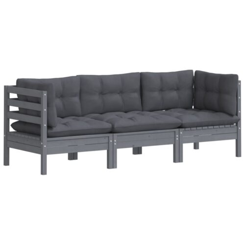 3-Seater Garden Sofa with Anthracite Cushions Solid Pinewood - Image 3