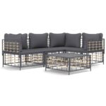 5-Piece Garden Lounge Set with Cushions Anthracite Poly Rattan