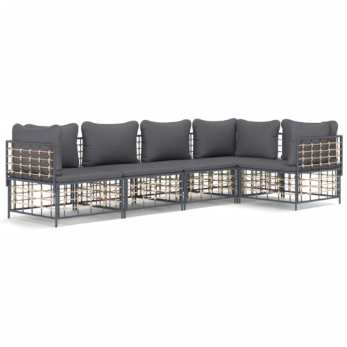 5-Piece Garden Lounge Set with Cushions Anthracite Poly Rattan
