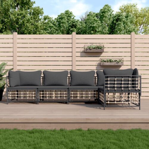 5-Piece Garden Lounge Set with Cushions Anthracite Poly Rattan - Image 2