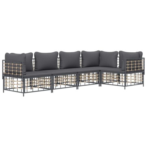 5-Piece Garden Lounge Set with Cushions Anthracite Poly Rattan - Image 3