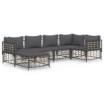 6-Piece Garden Lounge Set with Cushions Anthracite Poly Rattan