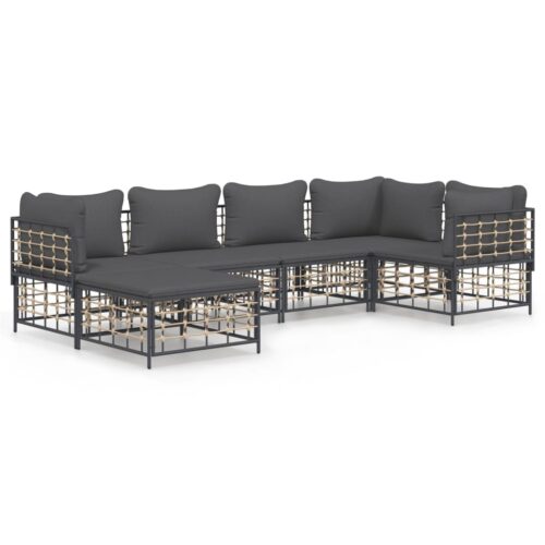 6-Piece Garden Lounge Set with Cushions Anthracite Poly Rattan
