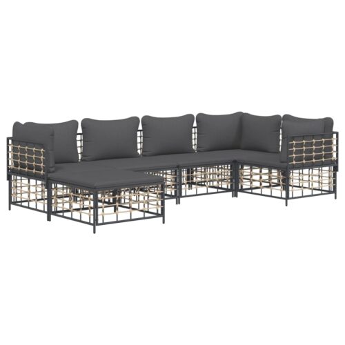 6-Piece Garden Lounge Set with Cushions Anthracite Poly Rattan - Image 3