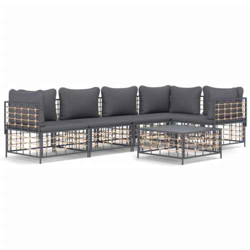 6-Piece Garden Lounge Set with Cushions Anthracite Poly Rattan