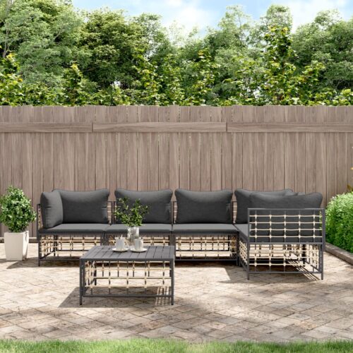 6-Piece Garden Lounge Set with Cushions Anthracite Poly Rattan - Image 2