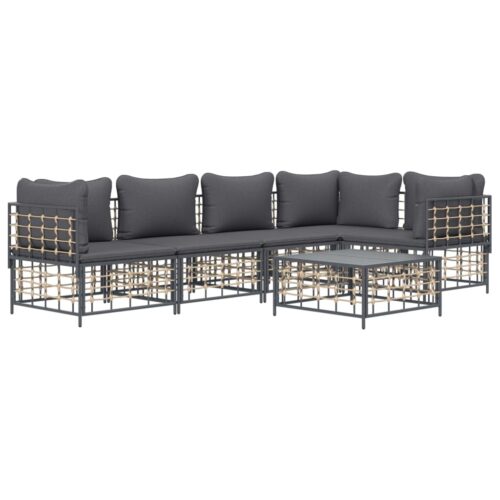 6-Piece Garden Lounge Set with Cushions Anthracite Poly Rattan - Image 3