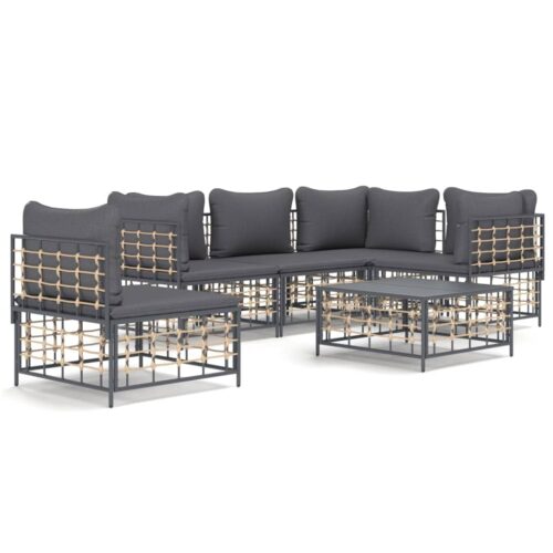 6-Piece Garden Lounge Set with Cushions Anthracite Poly Rattan