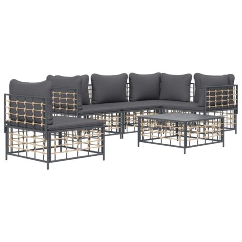 6-Piece Garden Lounge Set with Cushions Anthracite Poly Rattan - Image 3