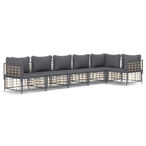 6-Piece Garden Lounge Set with Cushions Anthracite Poly Rattan