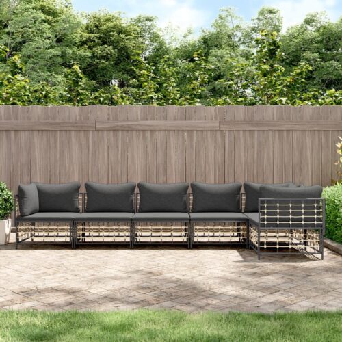 6-Piece Garden Lounge Set with Cushions Anthracite Poly Rattan - Image 2