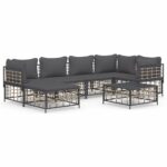 7-Piece Garden Lounge Set with Cushions Anthracite Poly Rattan
