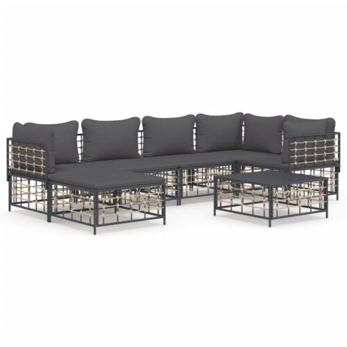 7-Piece Garden Lounge Set with Cushions Anthracite Poly Rattan