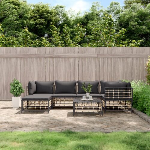 7-Piece Garden Lounge Set with Cushions Anthracite Poly Rattan - Image 2