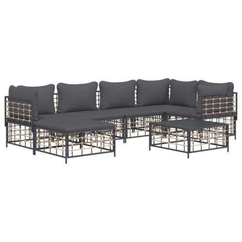 7-Piece Garden Lounge Set with Cushions Anthracite Poly Rattan - Image 3