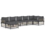 7-Piece Garden Lounge Set with Cushions Anthracite Poly Rattan