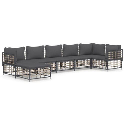 7-Piece Garden Lounge Set with Cushions Anthracite Poly Rattan