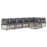7-Piece Garden Lounge Set with Cushions Anthracite Poly Rattan