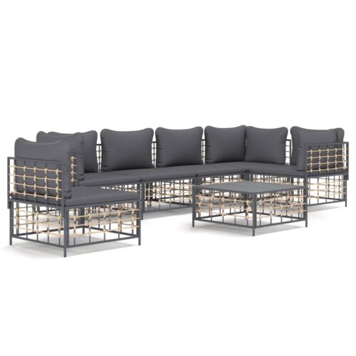 7-Piece Garden Lounge Set with Cushions Anthracite Poly Rattan