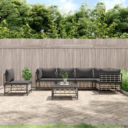 7-Piece Garden Lounge Set with Cushions Anthracite Poly Rattan - Image 2