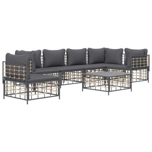 7-Piece Garden Lounge Set with Cushions Anthracite Poly Rattan - Image 3
