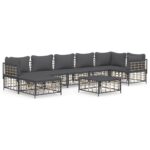 8-Piece Garden Lounge Set with Cushions Anthracite Poly Rattan