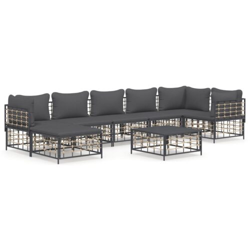 8-Piece Garden Lounge Set with Cushions Anthracite Poly Rattan