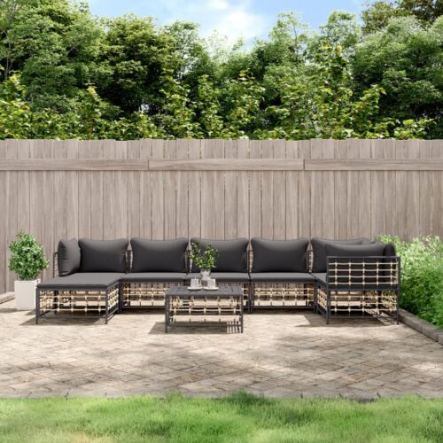 8-Piece Garden Lounge Set with Cushions Anthracite Poly Rattan - Image 2