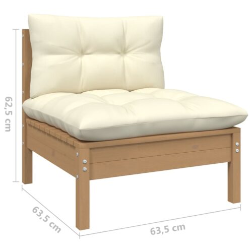Garden Middle Sofa with Cushions Honey Brown Solid Pinewood - Image 6