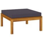 Footrest with Dark Grey Cushion Solid Acacia Wood