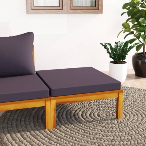 Footrest with Dark Grey Cushion Solid Acacia Wood - Image 2