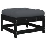 Black Pine Wood Outdoor Footstool Garden Patio Bench Ottoman Stool Chair Seat