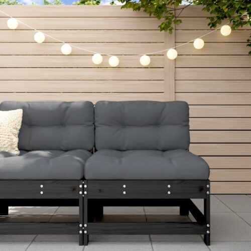 Middle Sofa with Cushions Black Solid Wood Pine - Image 2