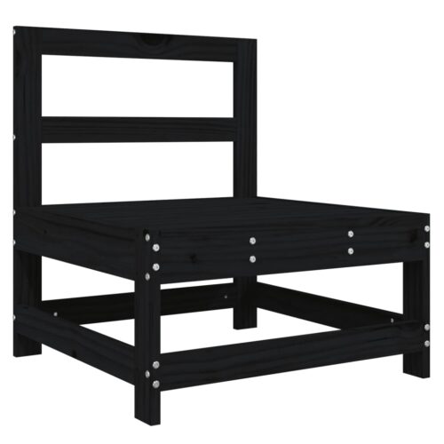 Middle Sofa with Cushions Black Solid Wood Pine - Image 6