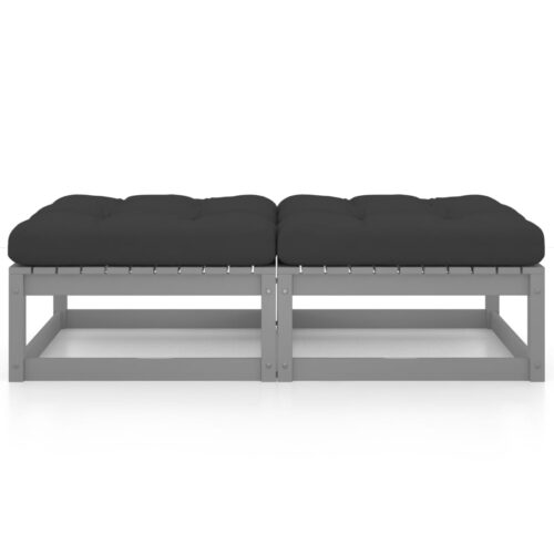 2pcs Outdoor Footstool Garden Patio Bench Ottoman Chair Seat Pine Wood Grey - Image 3