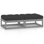2pcs Outdoor Footstool Garden Patio Bench Ottoman Chair Seat Pine Wood Grey