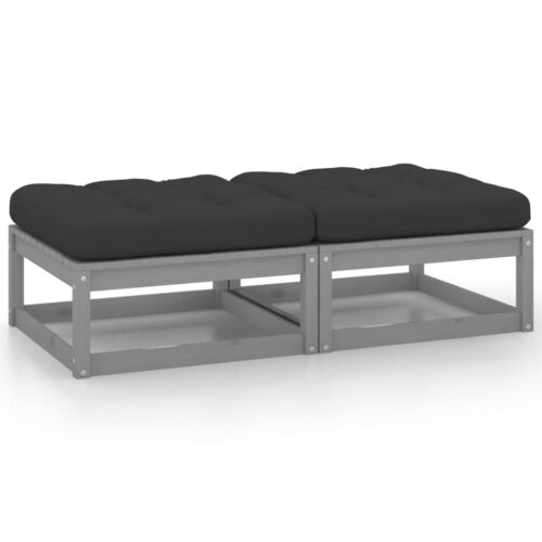 2pcs Outdoor Footstool Garden Patio Bench Ottoman Chair Seat Grey Pine Wood