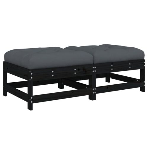 2pcs Outdoor Footstool Garden Patio Bench Ottoman Chair Seat Black Pine Wood