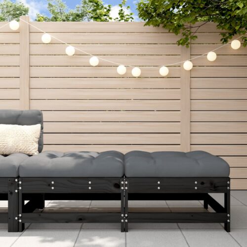 2pcs Outdoor Footstool Garden Patio Bench Ottoman Chair Seat Black Pine Wood - Image 2