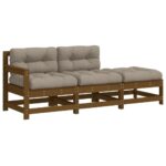 3-Piece Garden Lounge Set with Cushions Honey Brown Solid Wood