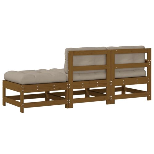 3-Piece Garden Lounge Set with Cushions Honey Brown Solid Wood - Image 3