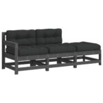3-Piece Garden Lounge Set with Cushions Grey Solid Wood
