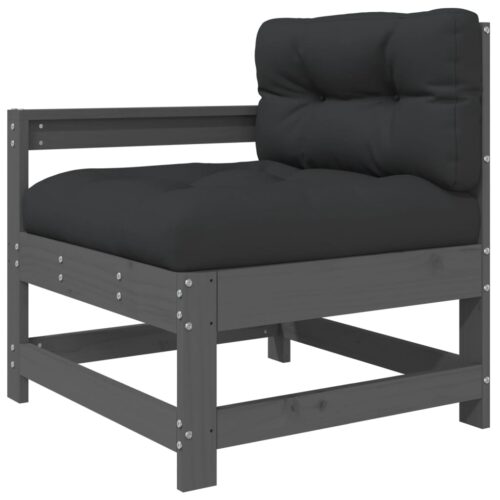 3-Piece Garden Lounge Set with Cushions Grey Solid Wood - Image 5